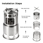 Portable Camping Stove Combo Wood Burning Stainless Steel Stove And Cooking Pot Set For Outdoor Backpacking Fishing Hiking