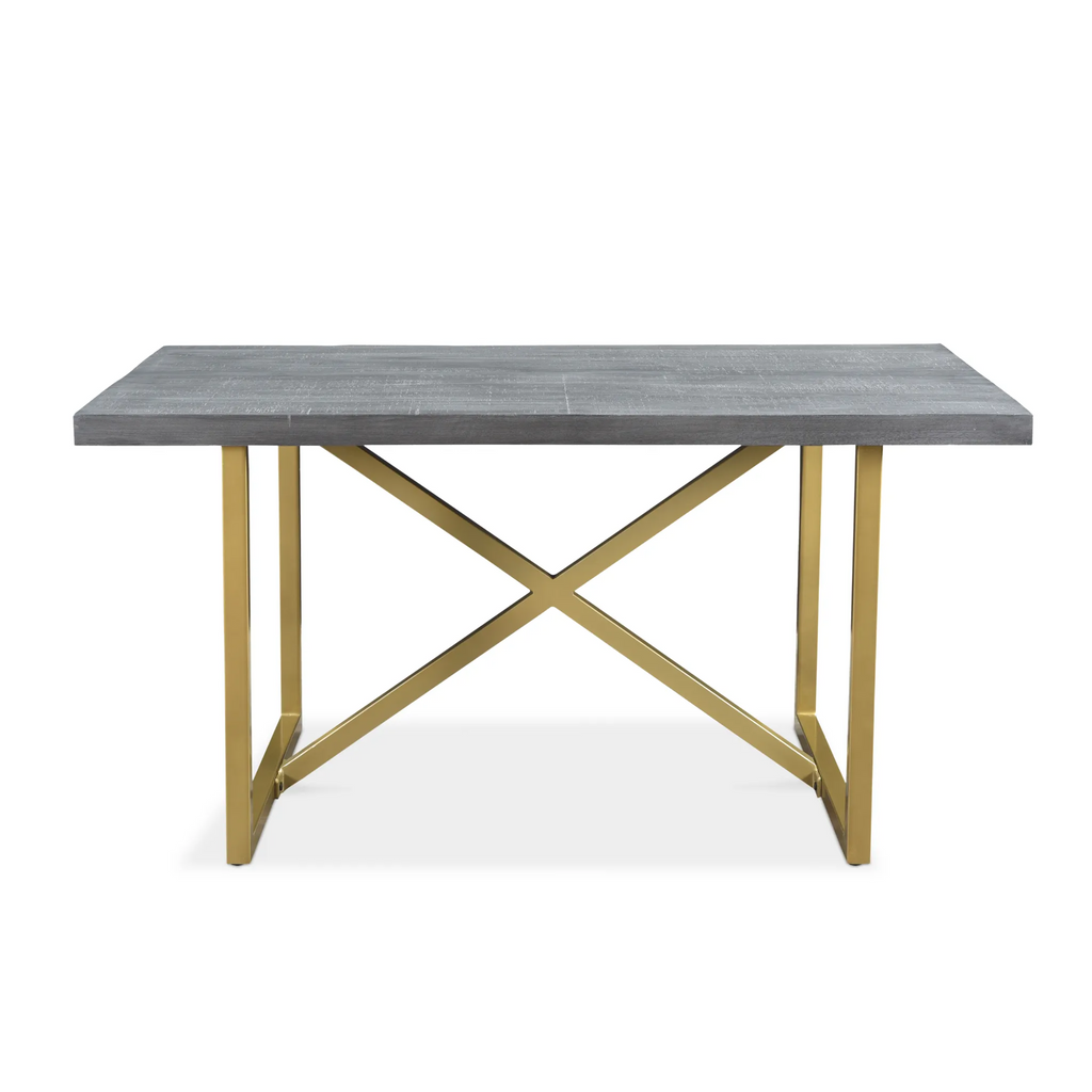 Raven Grey Mango Wood Dining Table With Gold Iron Legs
