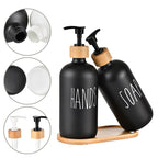 Glass 500ml Boston hand soap pump black and white split bottle wooden cap soap dispenser shampoo bottle
