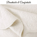 Serenity Ivory Victorian Scalloped Medallion Floral Pure Solid Cotton Reversible Quilt  Bedding Set