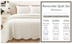 Serenity Ivory Victorian Scalloped Medallion Floral Pure Solid Cotton Reversible Quilt  Bedding Set