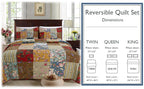 Ryleigh Floral Real Patchwork Country Garden Fall Flowers Paisley 3-Piece Cotton Reversible Quilt Bedding Set