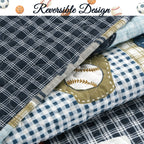 Blue Sports Baseball Basketball Soccer Football Print Patchwork Boy Reversible Quilt Bedding Set