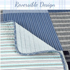 Navy Klein Blue Plaid Stripe Tartan Patchwork Cotton Reversible Quilt Bedding Set