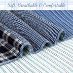 Navy Klein Blue Plaid Stripe Tartan Patchwork Cotton Reversible Quilt Bedding Set