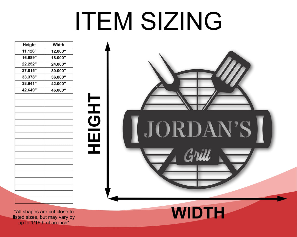Custom Metal Backyard Grill Sign | Metal BBQ Sign with Name | 15 Color Options