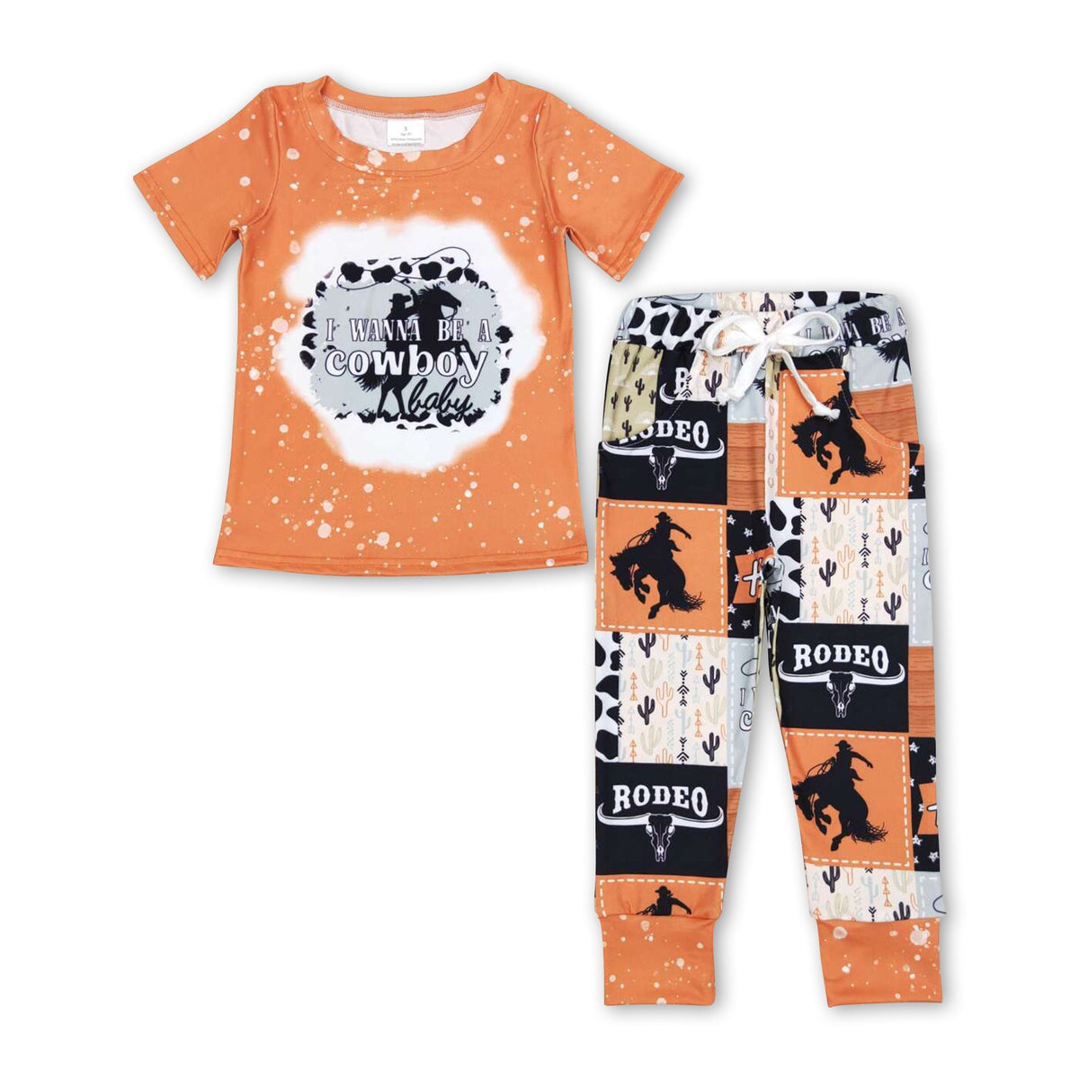 I wanna be a cowboy top patchwork pants rodeo kids outfits — product image