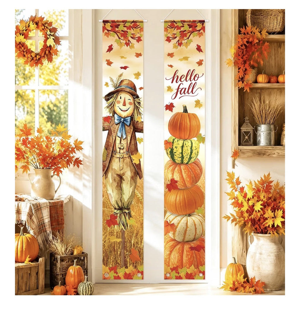Fall Porch Banner Set with 164 ft Fall Pennant Banners, Scarecrow