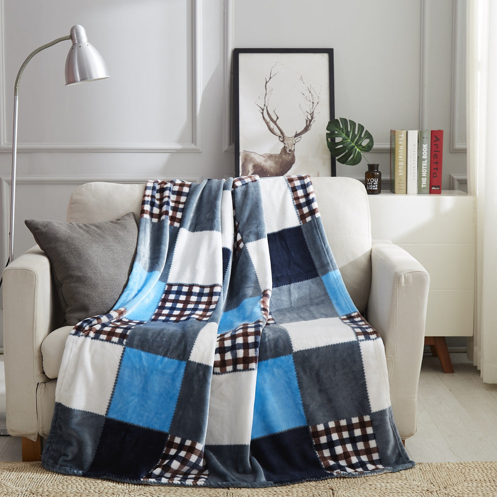 Tache Blue Lake Farmhouse Super Soft Plaid Patchwork Throw Blanket (4024) — product image