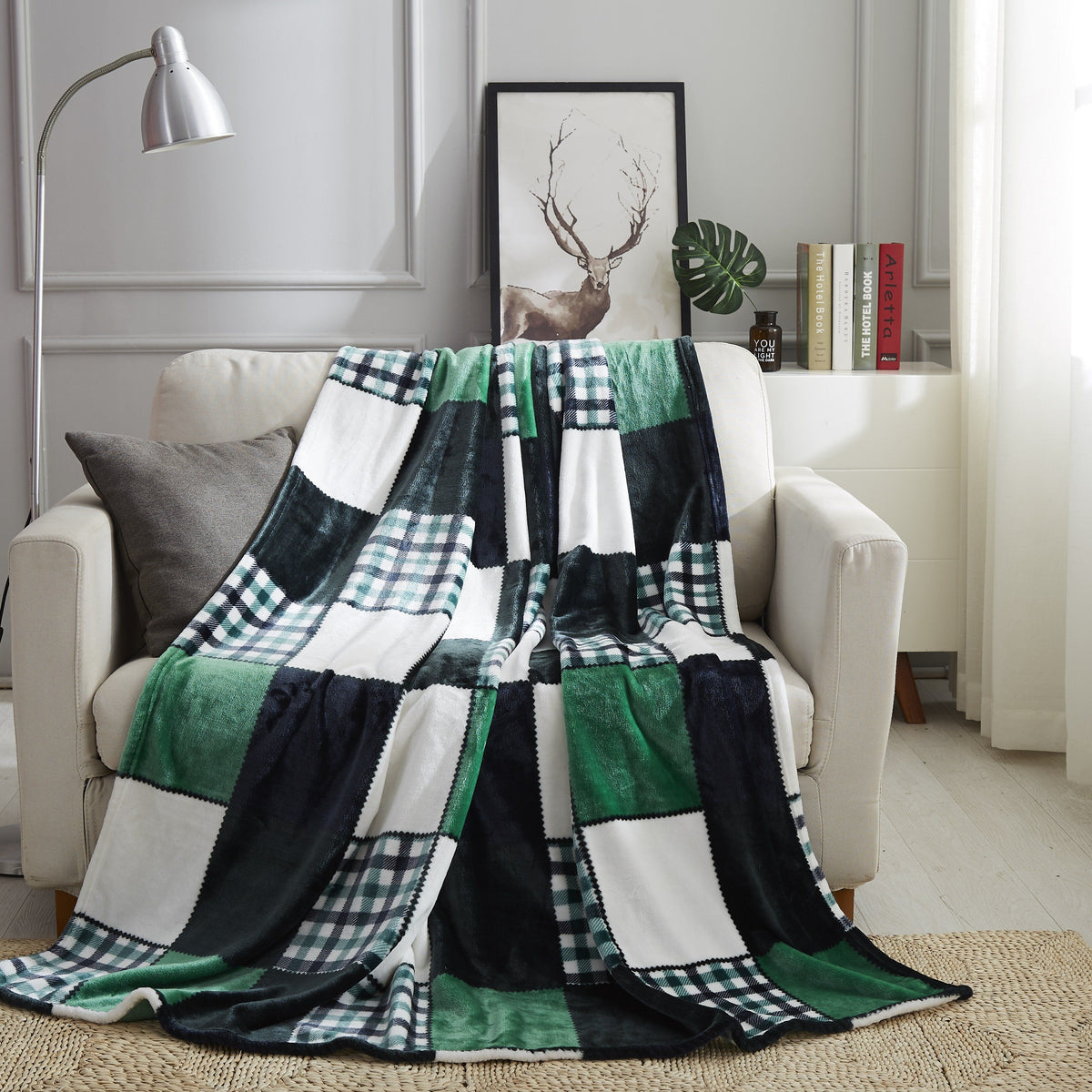 Tache Forest Green Plaid Flannel Throw Blanket (4023) — product image