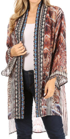 Sakkas Aremi Women Floral Printed Open Front Cardigan Top Boho Casual Short Sleeve — product image