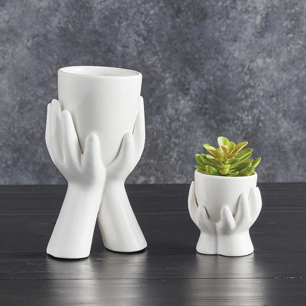 Ceramic Hands Mini Planter | Decorative Mini Aesthetic Plant Pot for Succulents & Flowers