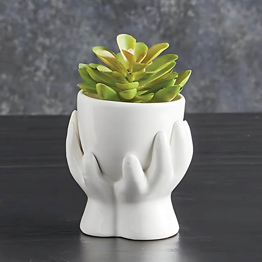 Ceramic Hands Mini Planter | Decorative Mini Aesthetic Plant Pot for Succulents & Flowers — product image