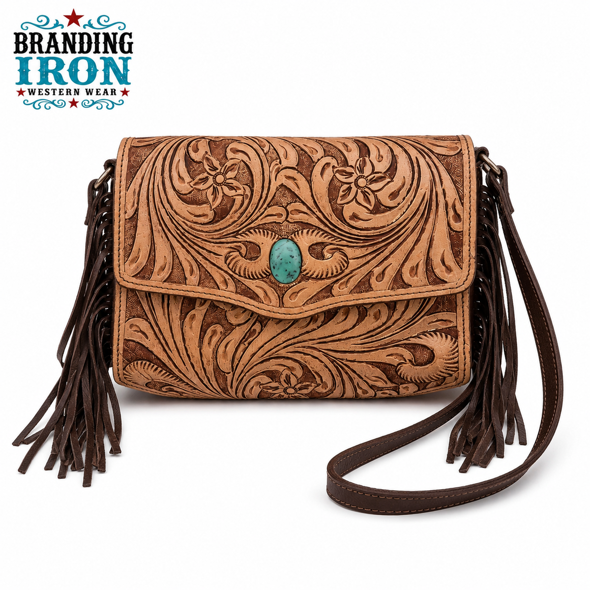 The Trisha Crossbody | Western Tooled Leather Fringe Purse — product image