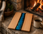 Fire and Ice Resin River Cutting Board – 13.5 x9.5 Hickory Wood Board – Handmade Charcuterie & Serving Board – Unique Kitchen Gift
