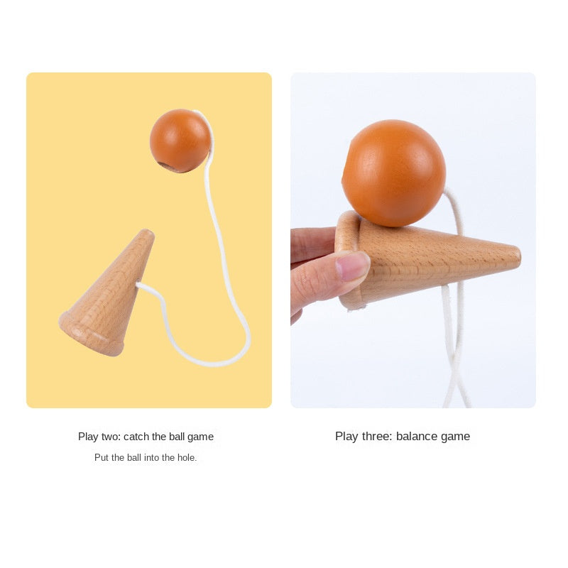 Hand eye coordination traditional toy wooden skill cup sensory integration training throwing and catching ball