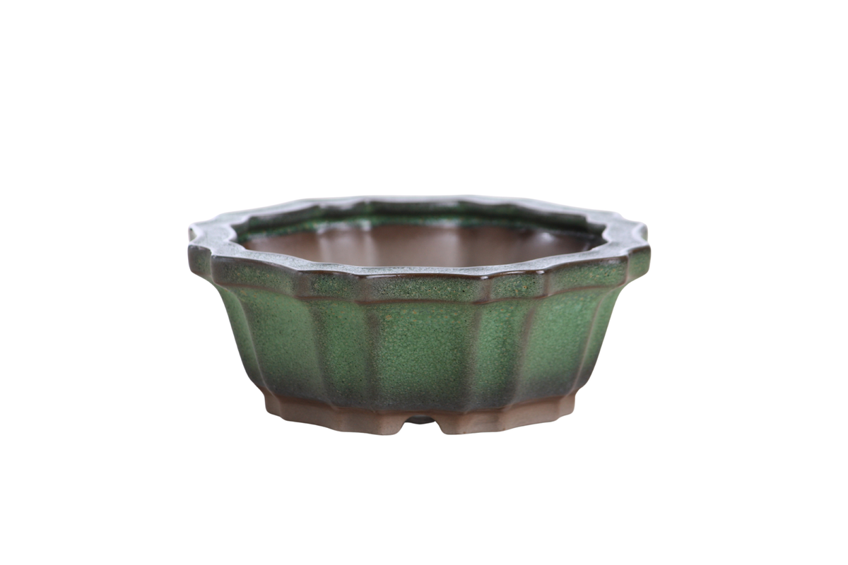 Flower Design Bonsai Pot 5 Inch – Elegant Ceramic Bonsai & Succulent Planter with Detailed Rim, High‑Fired Frost‑Proof Stoneware, Handmade in USA — product image
