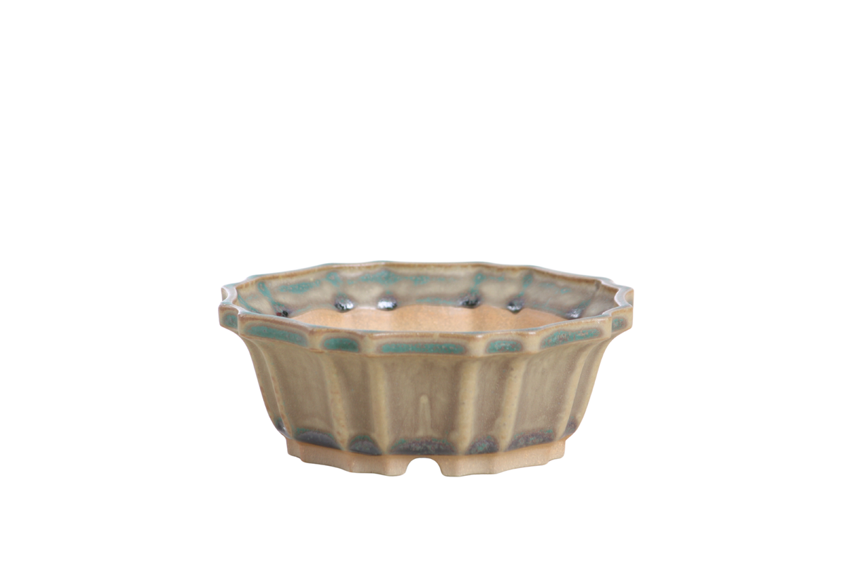 Flower Design Bonsai Pot 5 Inch – Elegant Ceramic Bonsai & Succulent Planter, High‑Fired Frost‑Proof Stoneware with Drainage & Wiring Holes, Handmade in USA (Speckled Moss)