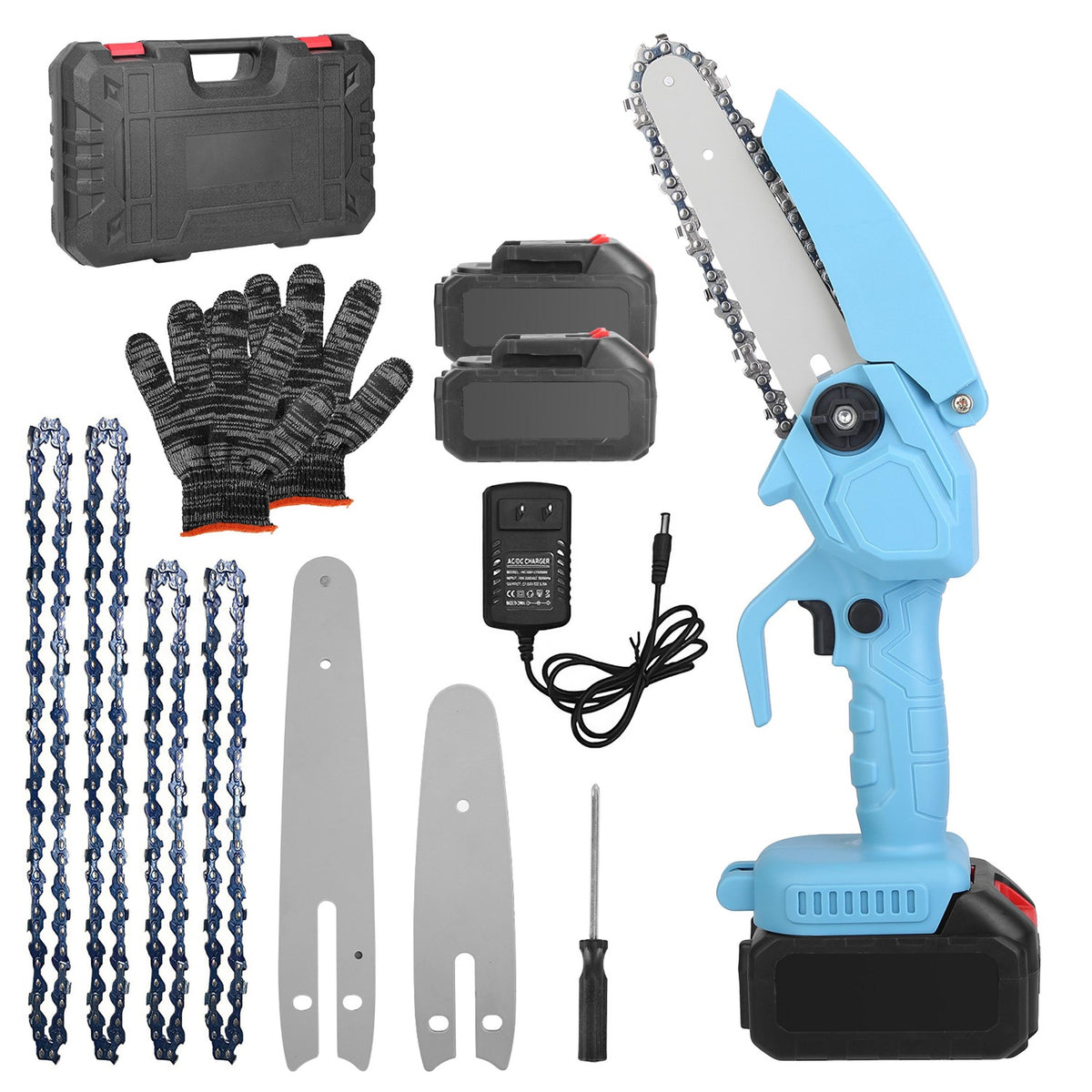 Electric Mini Chainsaw Portable Handheld Cordless Small Chain Saw Battery Powered with 2Pcs 2200mAh Rechargeable Batteries 4in/6in Chains for Pru — product image