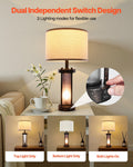 Table Lamps Set of 2, Dimmable Farmhouse Bedside Nightstand Lamps, Vintage Lamp with LED Bulb and Linen Shades, Bedside Lamp with USB C+A Ports & — product image