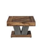 Square Farmhouse Coffee Table in Brown Black Wood Finish