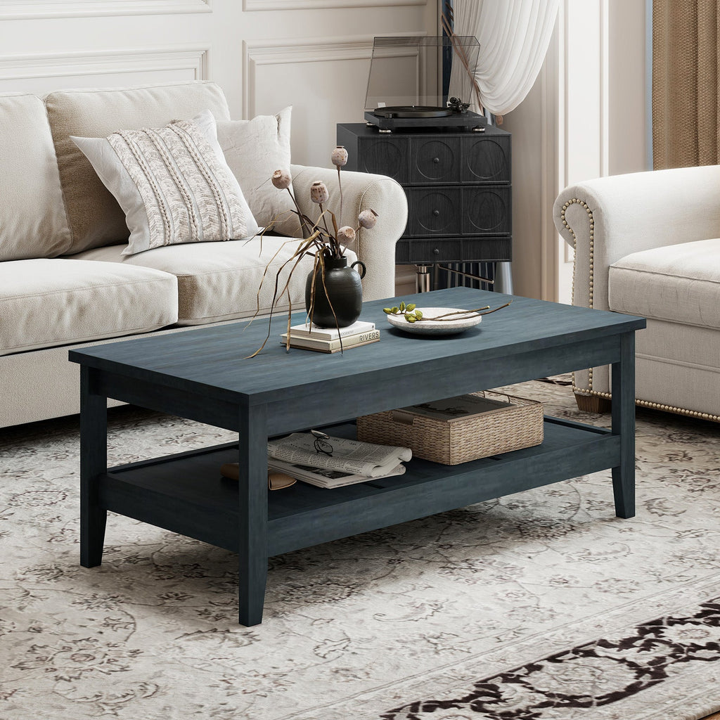 Farmhouse Coffee Table Rustic Cocktail Center Table with Thickened Tabletop