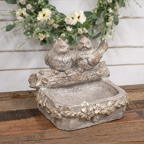 Charming Weathered Stone-Style Bird Feeder with Two Birds — product image