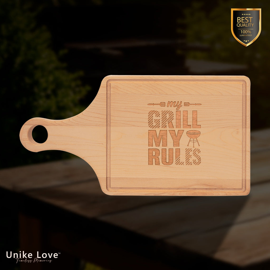 13 1/2" x 7" Maple Cutting Board Paddle Shape with Drip Ring