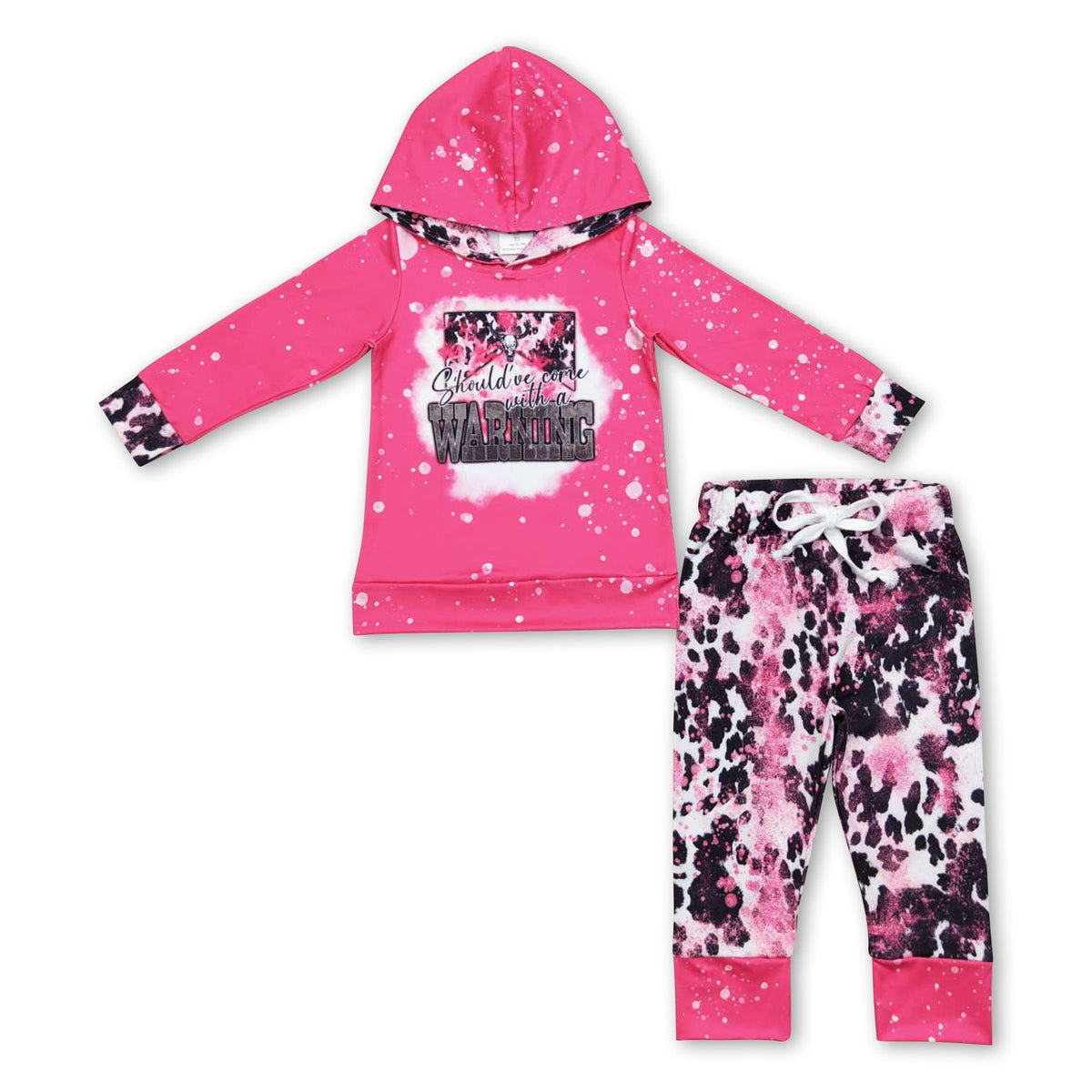 Hot pink bull skull hoodie pants kids girls western outfits — product image
