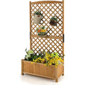 Outdoor Fir Wood Raised Garden Bed Planter Box with 71-inch High Trellis — product image