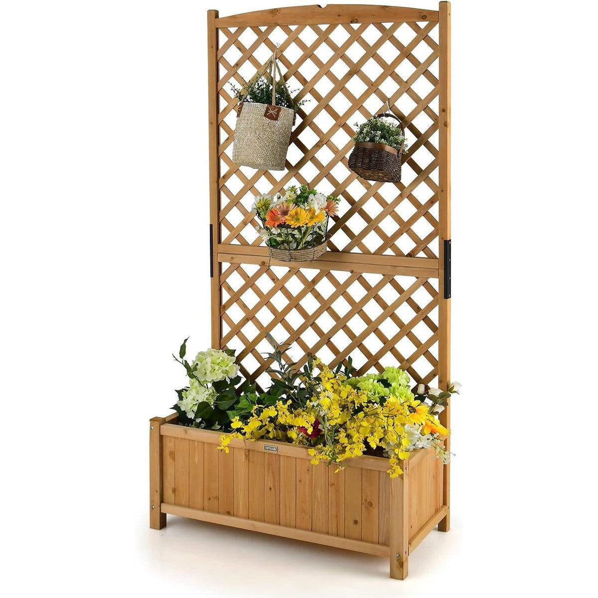 Outdoor Fir Wood Raised Garden Bed Planter Box with 71-inch High Trellis — product image