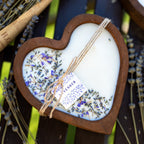 Lavender Heart Dough Bowl Candle | Wood Bowl Soy Wax Candle — product photo 1