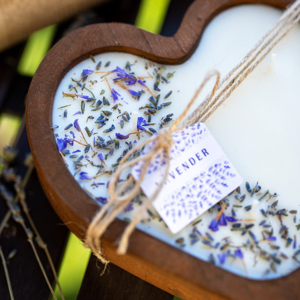 Lavender Heart Dough Bowl Candle | Wood Bowl Soy Wax Candle — product photo 4