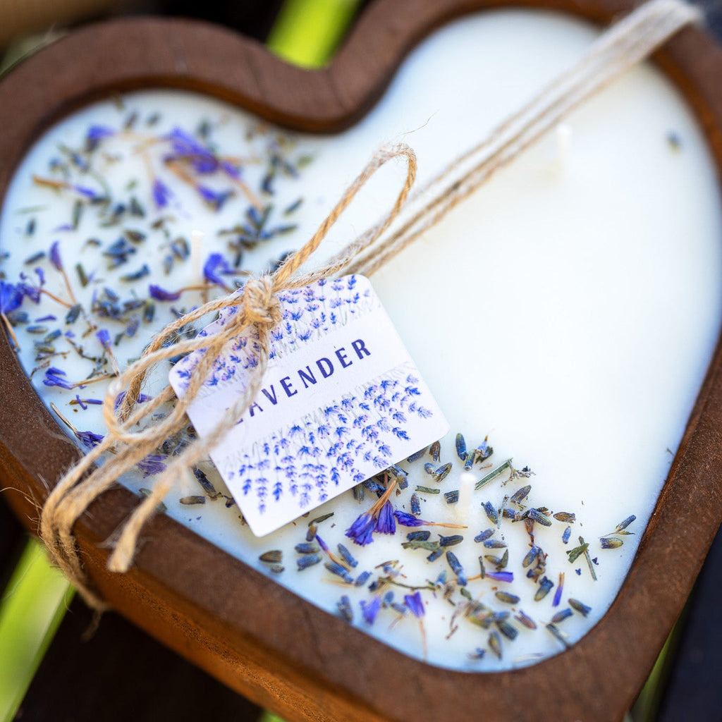 Lavender Heart Dough Bowl Candle | Wood Bowl Soy Wax Candle — product photo 5