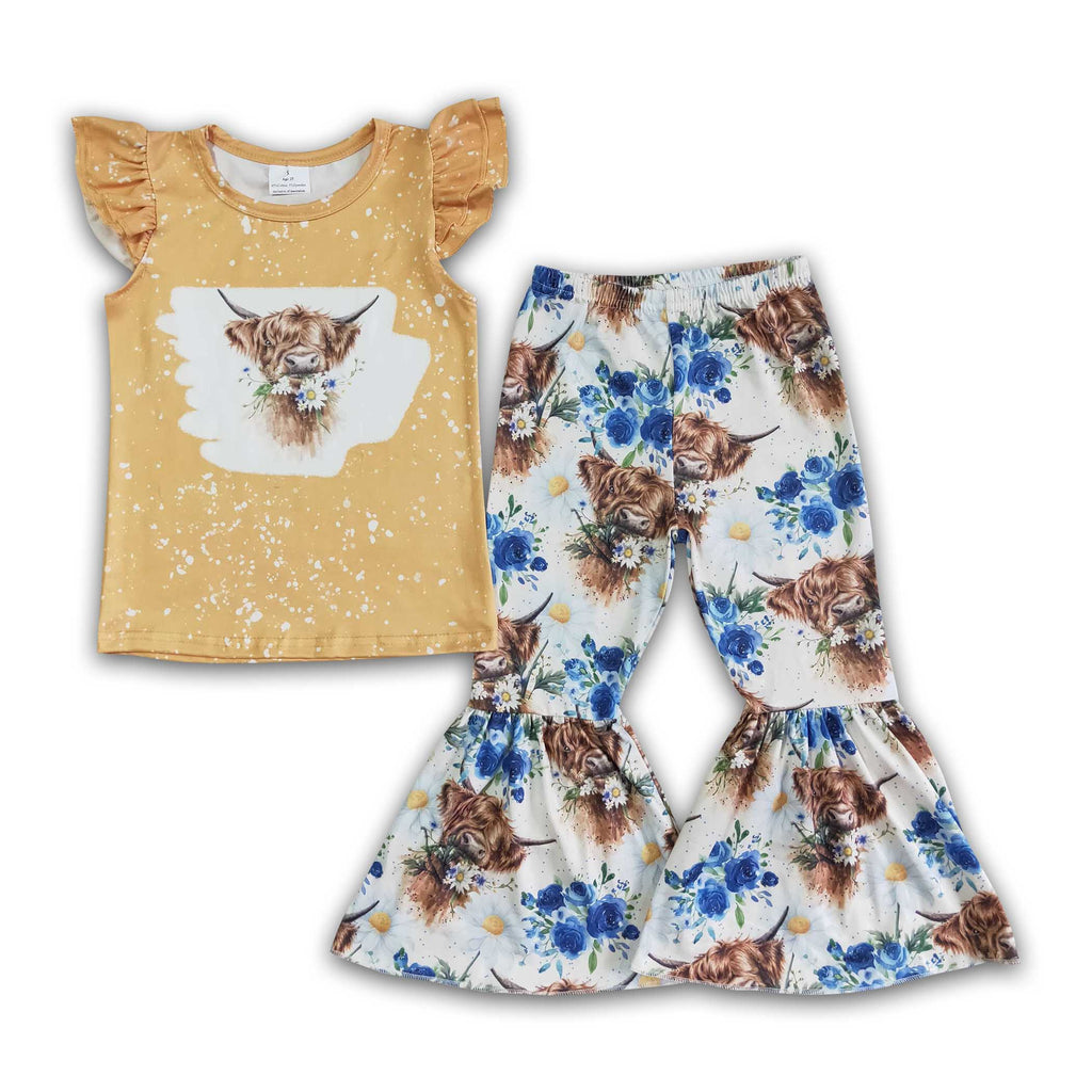 Girls' Highland Cow Top & Bell-Bottom Pants Set — product image