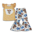 Girls' Highland Cow Top & Bell-Bottom Pants Set — product image