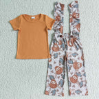 Girls' Highland Cow Overalls & Shirt Set