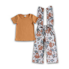 Girls' Highland Cow Overalls & Shirt Set