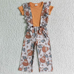 Girls' Highland Cow Overalls & Shirt Set