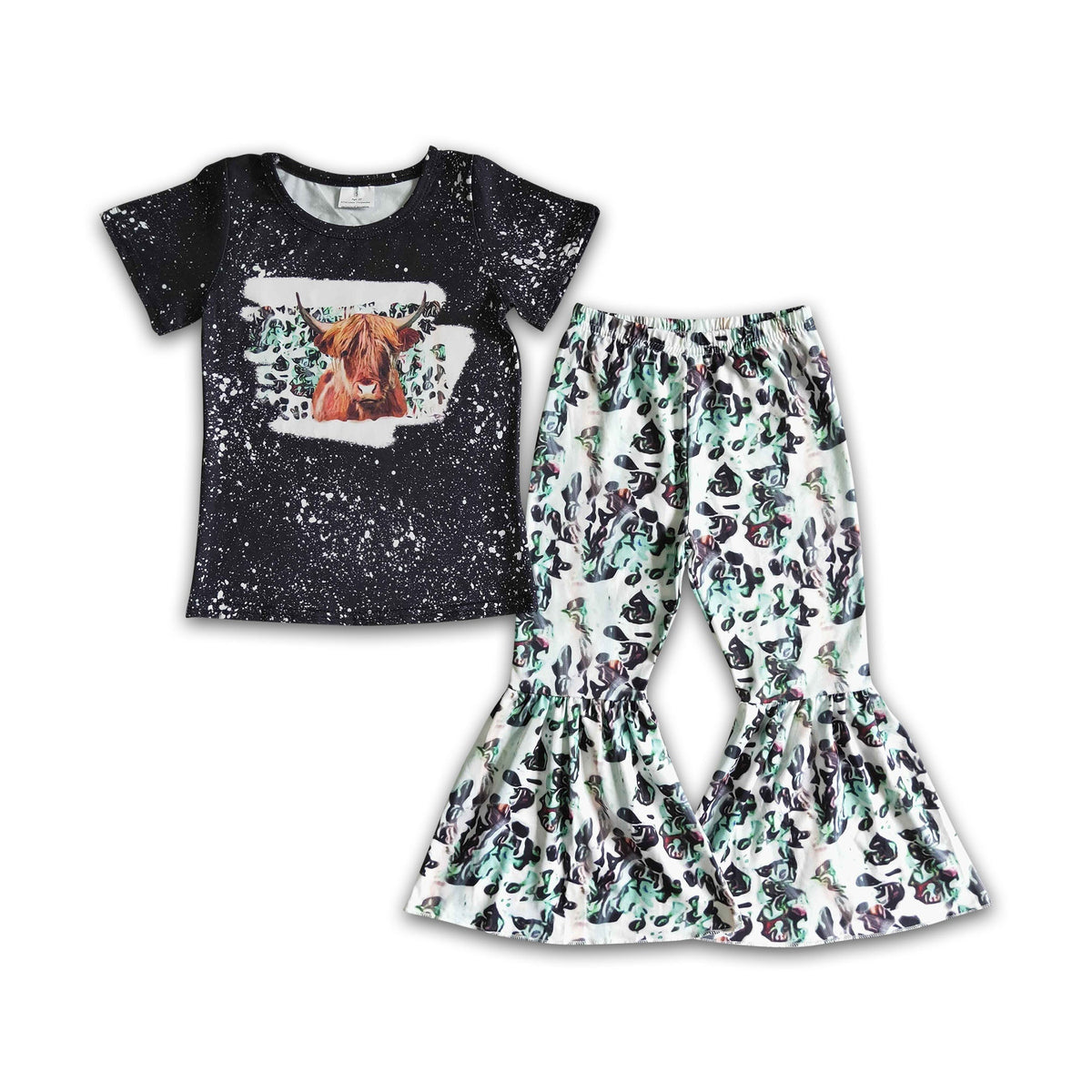 Girls' Highland Cow Western Bell-Bottom Pants — product image