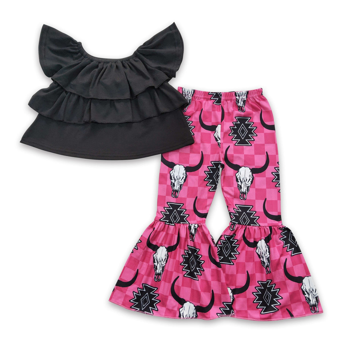 Girls' Bull Skull Top & Aztec Pants Western Outfit — product image
