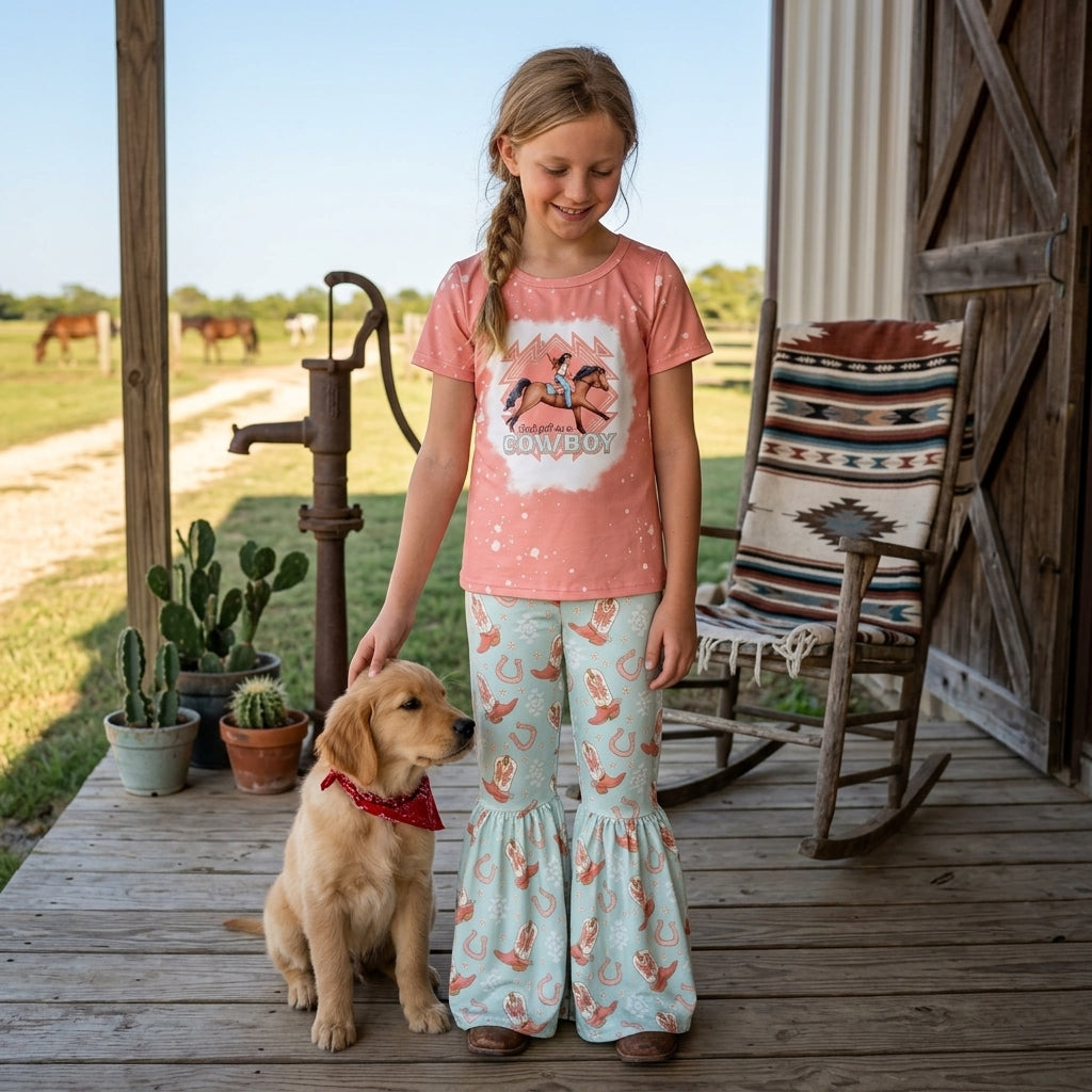 Bleached horse cowboy top aztec pants girls western set — product image
