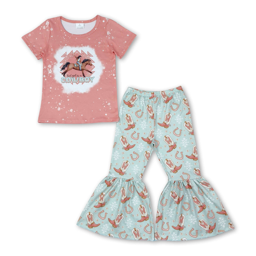 Bleached horse cowboy top aztec pants girls western set