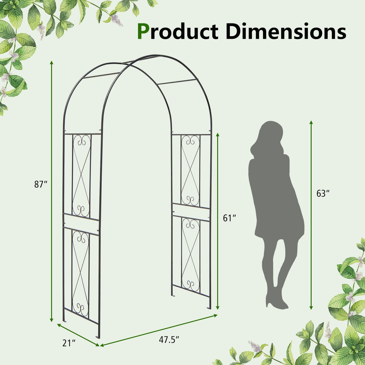 Garden Arch Arbor Trellis Patio Plant Stand Rack Archway-Black