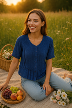 Unexpectedly You Indigo Bloom – Blue Embroidered Boho Blouse