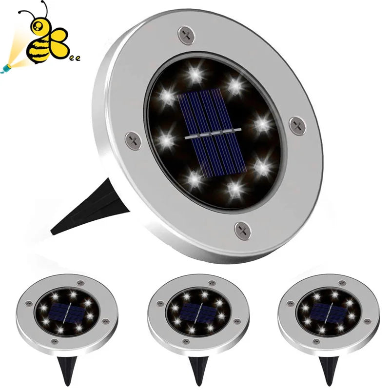 4Pcs Solar Power Disk Light 8LED Ground Lamp Light Spot Lamp for Outdoor Path Way Yard Garden Decking Lawn Waterproof — product image