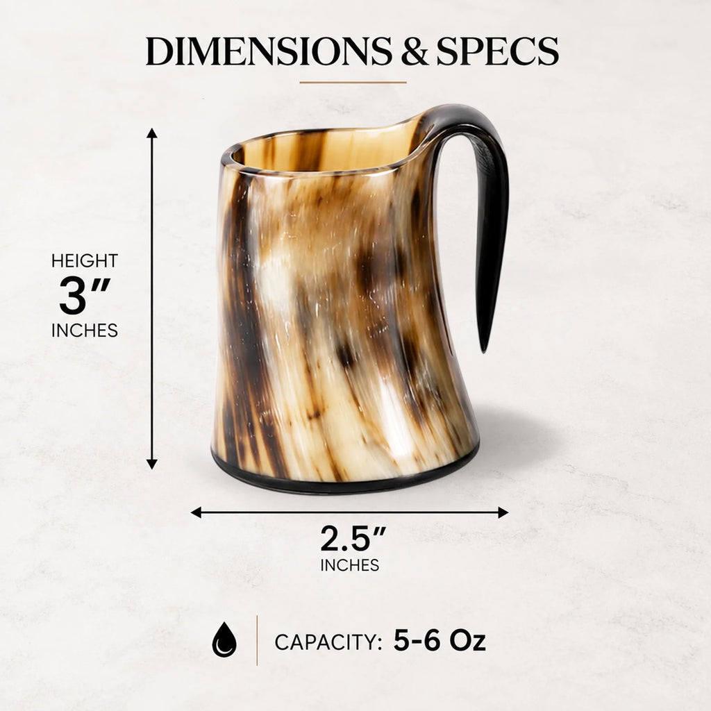 Real Buffalo Horn Whiskey Mug – Rustic Horn Cocktail Cup, 5 Oz (3 Inch)