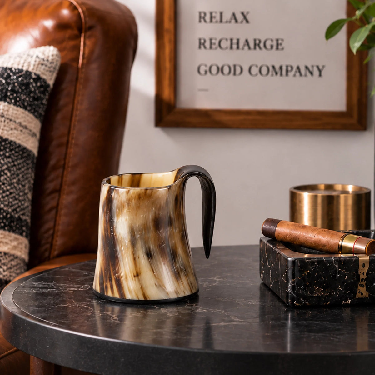 Real Buffalo Horn Whiskey Mug – Rustic Horn Cocktail Cup, 5 Oz (3 Inch)