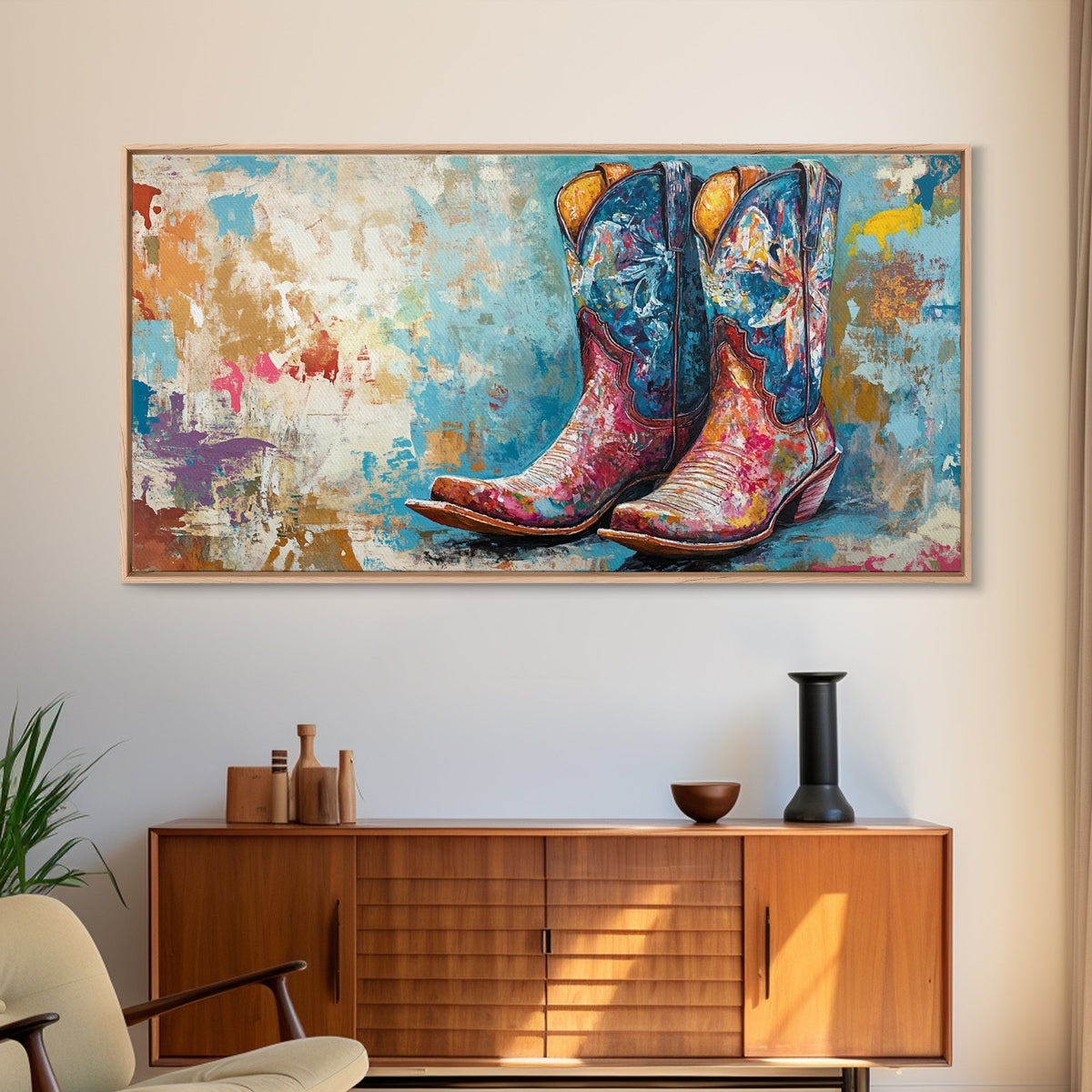 Cowboy Boots, Rustic Decor, Farmhouse Art, Western Wall Art, Vintage Americana, Southwest Wall Art, Extra Wide Art, Canvas Print