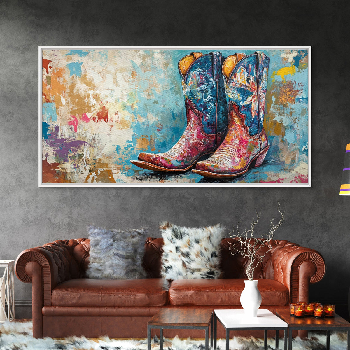 Cowboy Boots, Rustic Decor, Farmhouse Art, Western Wall Art, Vintage Americana, Southwest Wall Art, Extra Wide Art, Canvas Print